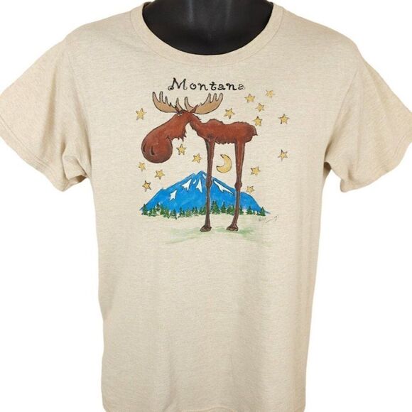 Vintage Montana Moose T Shirt Mens Size Medium Y2K Animal Nature Tee Moon Stars - Picture 1 of 5